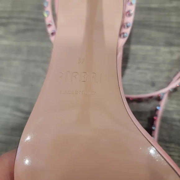 Piferi Satin Vegan Leather Ankle Wrap Stylish Pink Rhinestone Heels Size 37 Or 7 - Picture 6 of 14